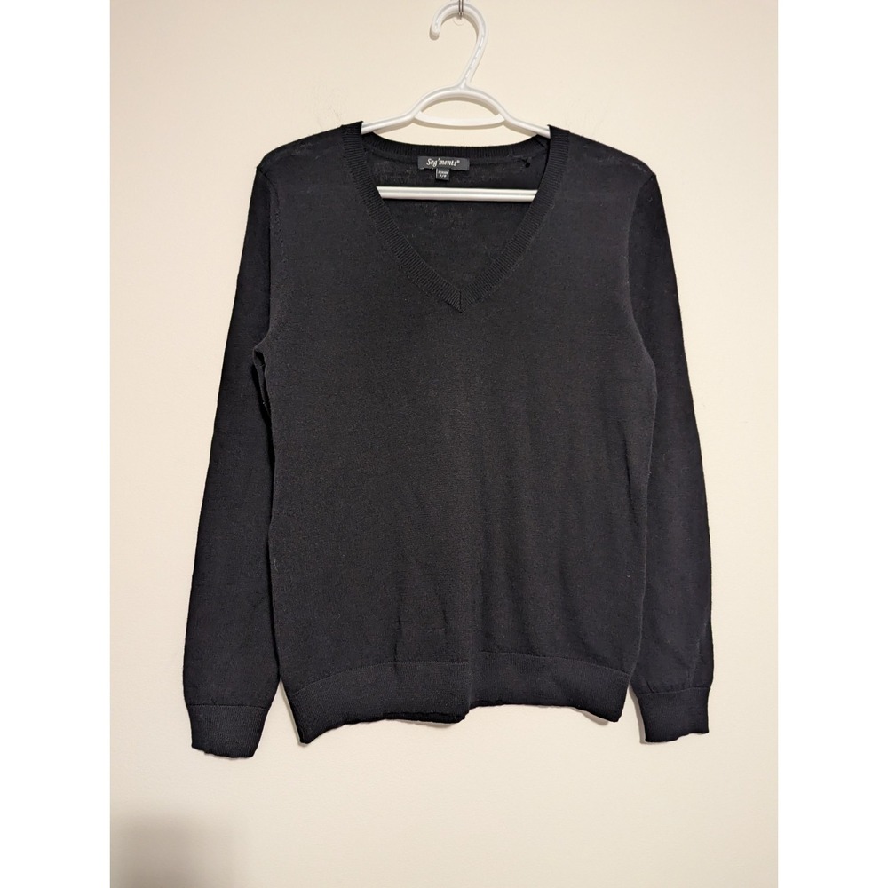 SEG'MENTS Women's Small Long Sleeve V-Neck Sweater 100%‎ Merino Wool Black